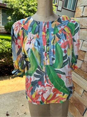 Zac & Rachel Multicolor Floral Button-Front Puff Sleeve Blouse